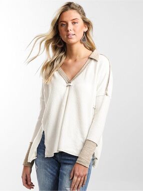 NWT BKE Waffle Knit Collared Top
